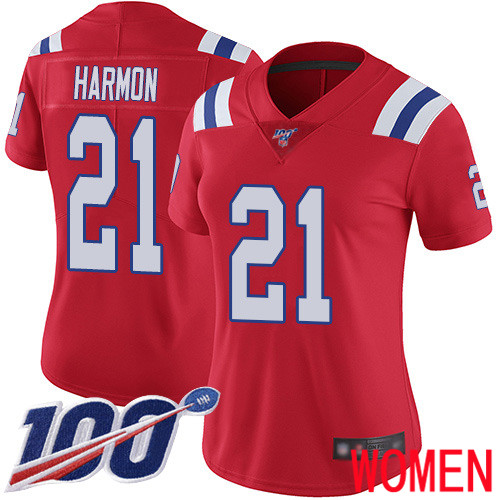 New England Patriots Football #21 100th Season Limited Red Women Duron Harmon Alternate NFL Jersey->new england patriots->NFL Jersey